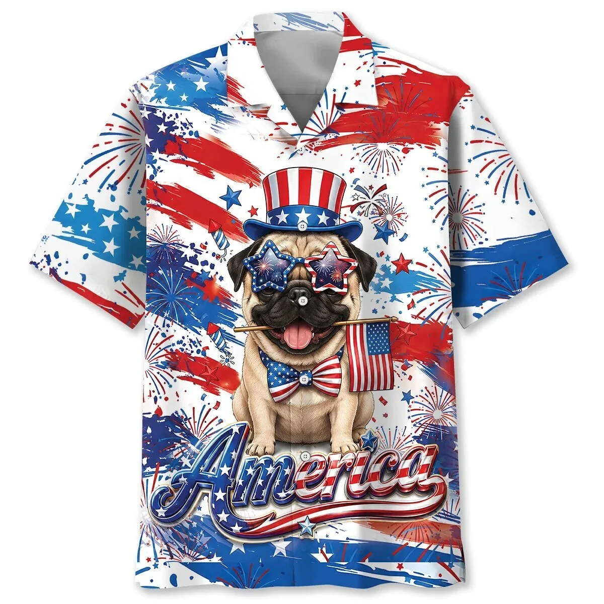 Pug America Independence Day Celebration Patriotic Hawaiian Shirt