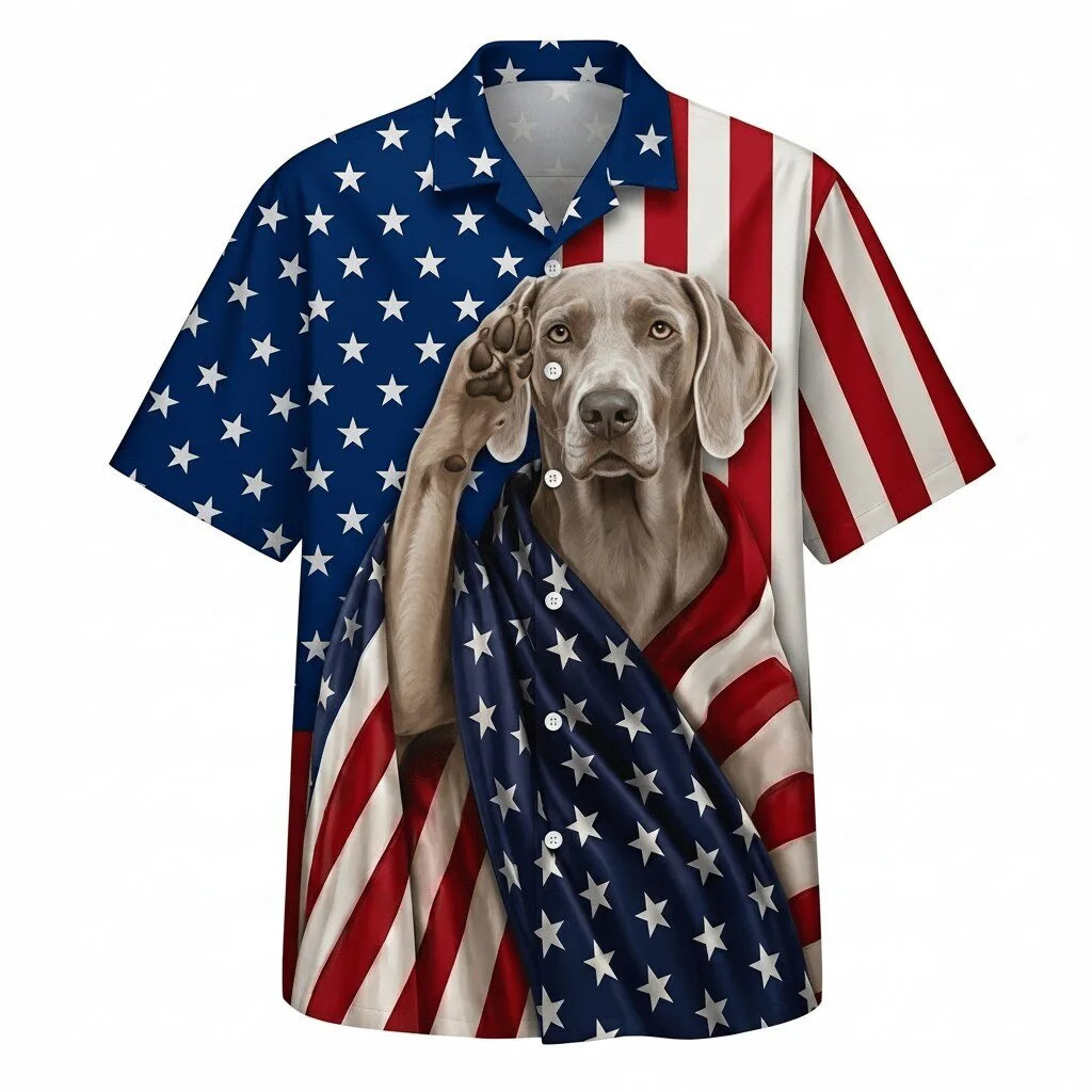 Weimaraner Dog Patriotic American Flag Hawaiian Shirt for Men and Women