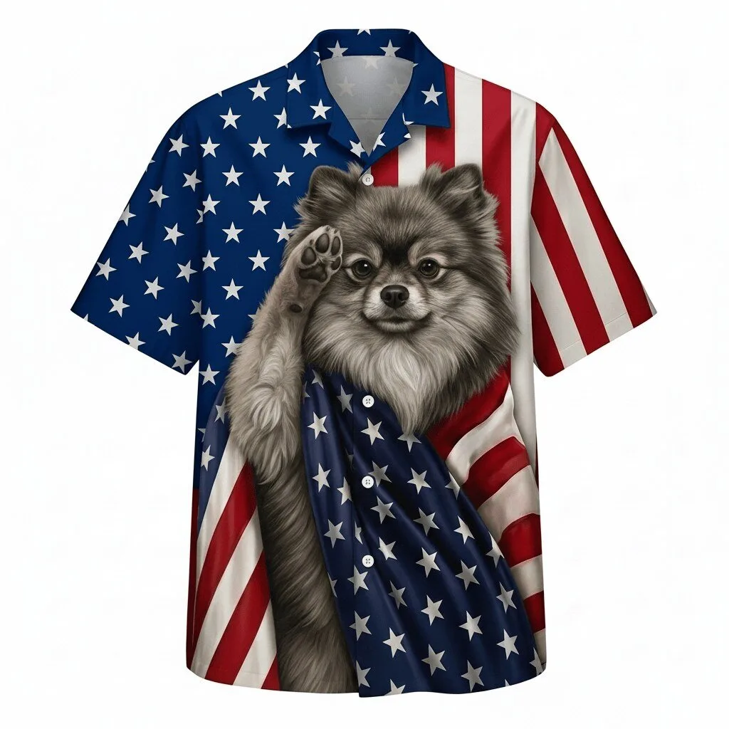 Sable Pomeranian Patriot Dog American Flag Hawaiian Shirt