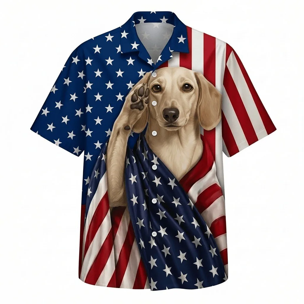 Dachshund Dog American Flag Patriotic Hawaiian Shirt for Men