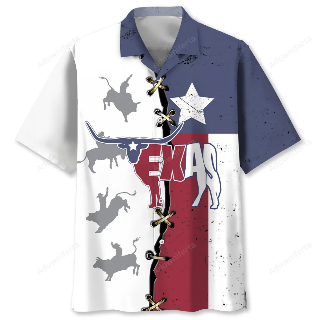 Texas Longhorn State Flag Rodeo Cowboy Hawaiian Shirt Texas Longhorn State Flag Rodeo Cowboy Hawaiian Shirt