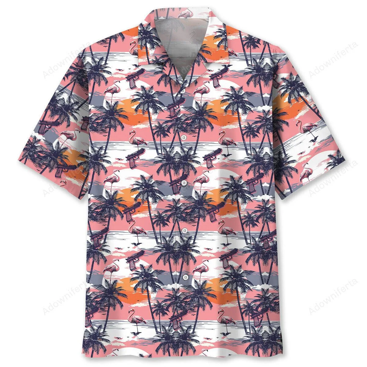 Flamingo Retro Sunset Palm Tree Pattern Hawaiian Shirt for Men and Women