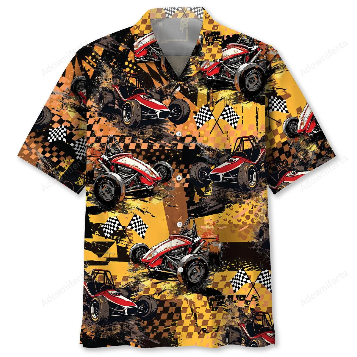 Dirt Track Racing Go Kart Checkered Flag Hawaiian Shirt
