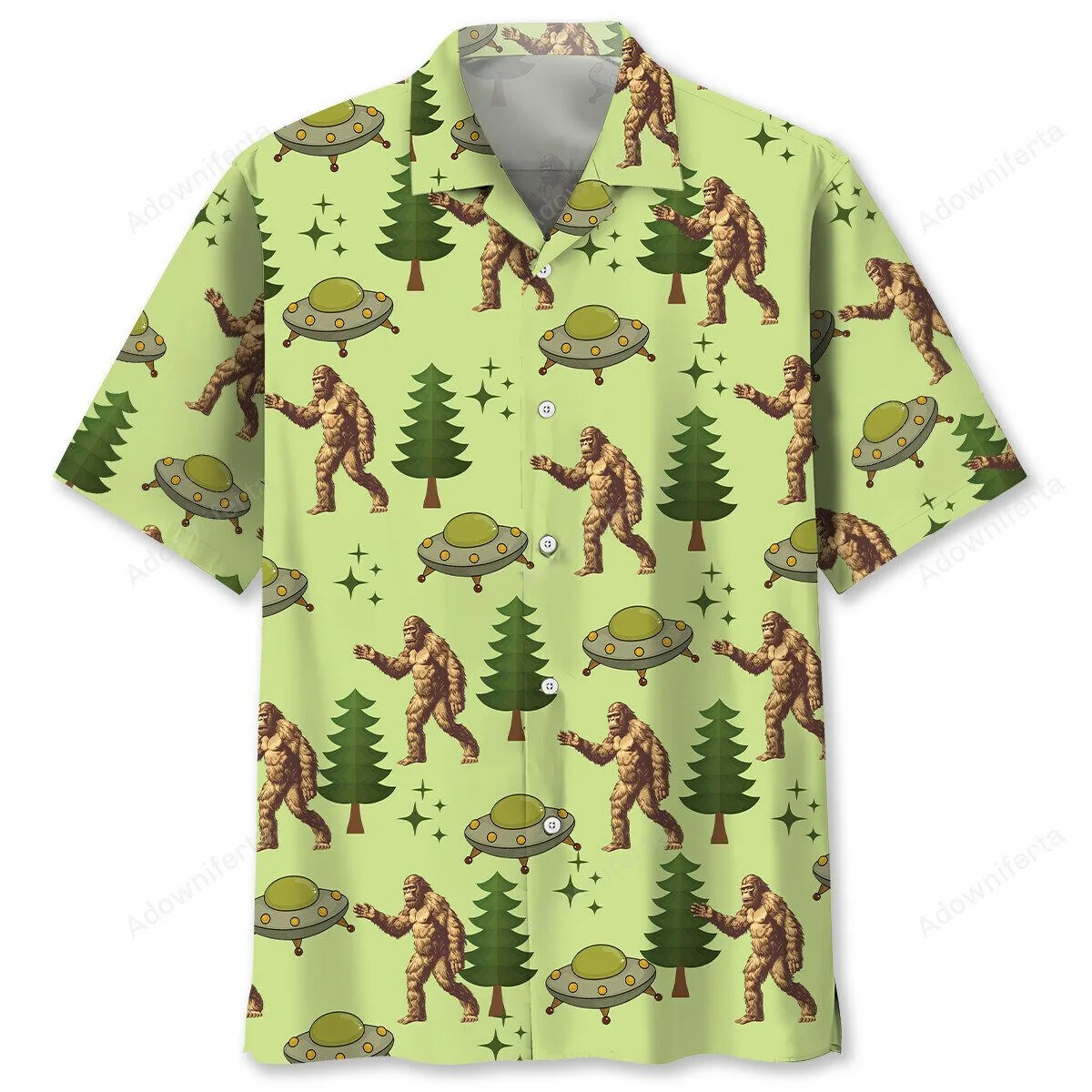 Funny Bigfoot Sasquatch and UFO Alien Abduction Hawaiian Shirt for Men