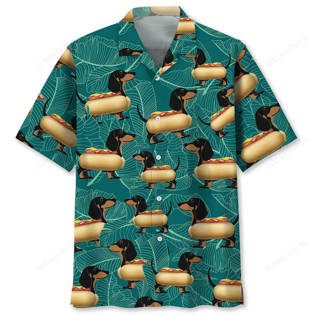 Dachshund Hot Dog Tropical Leaves Hawaiian Shirt 1 Dachshund Hot Dog Tropical Leaves Hawaiian Shirt