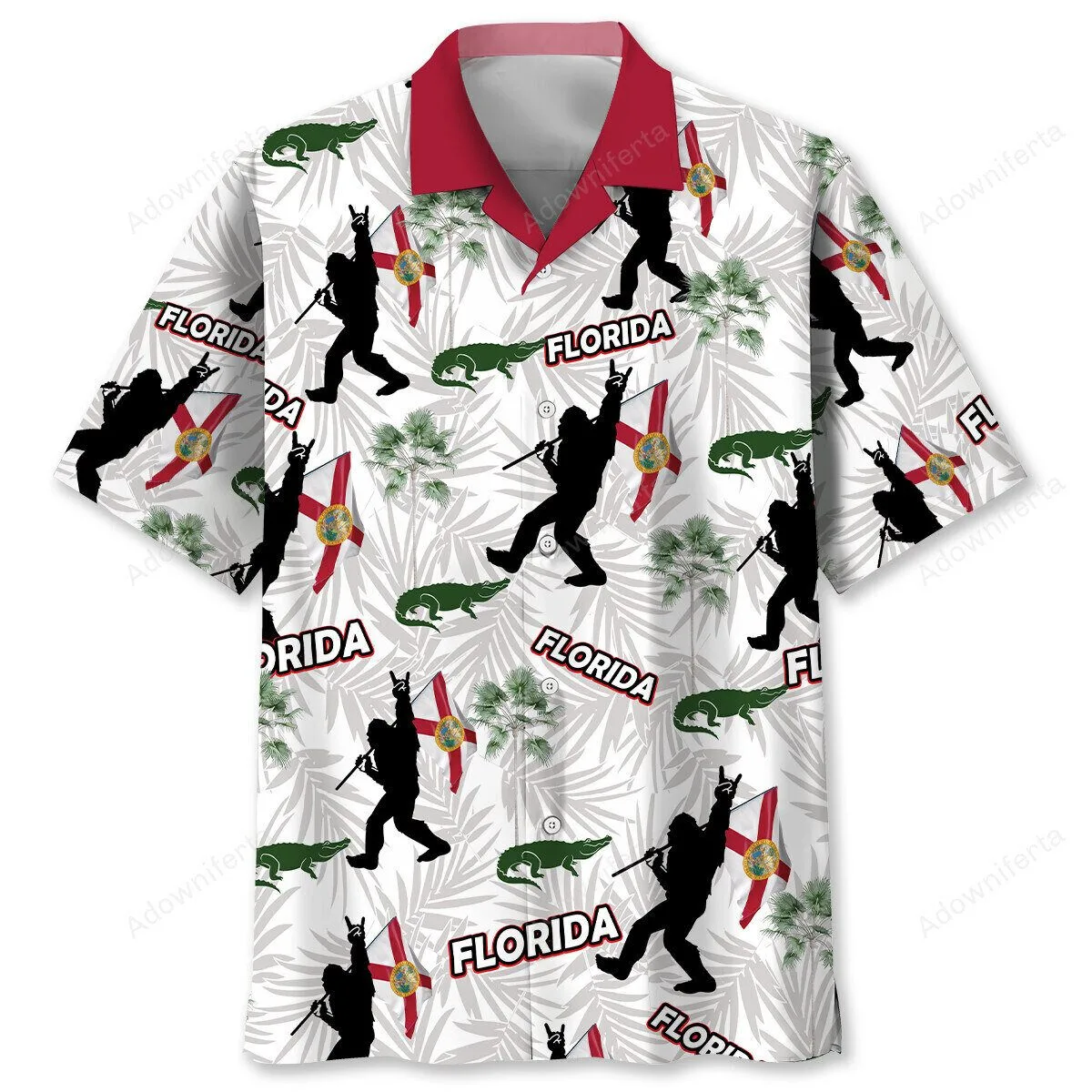Florida Bigfoot Sasquatch State Flag Alligator Palm Tree Hawaiian Shirt
