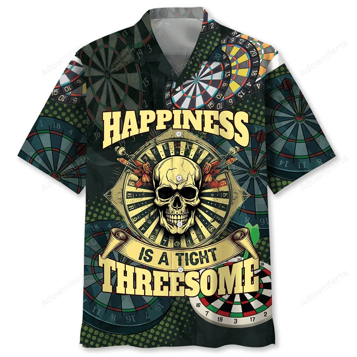 Hawaiian Shirt Featuring Dart Skull: Happiness Is A Tight Threesome Design