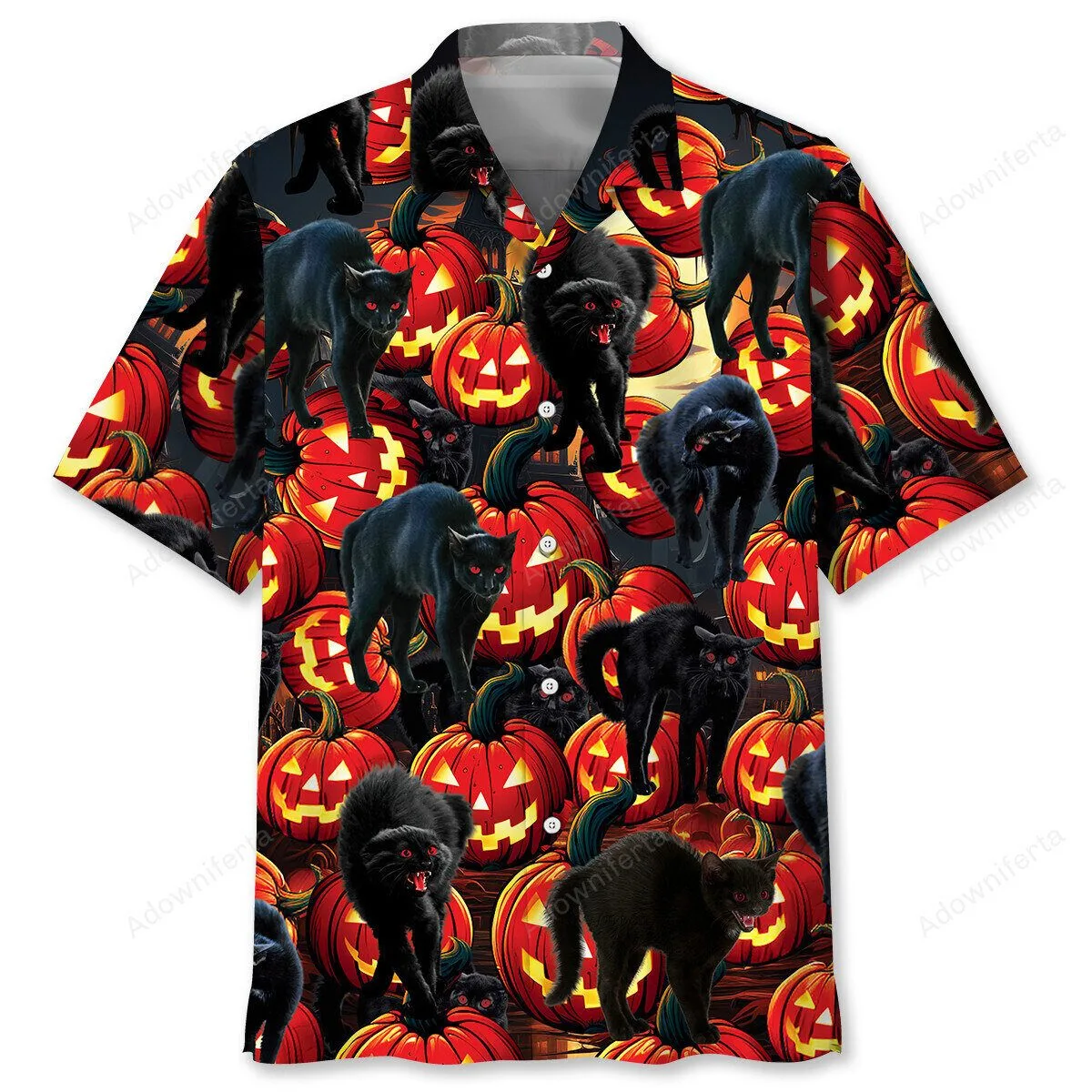 Spooky Black Cat and Jack-o'-Lantern Halloween Hawaiian Shirt